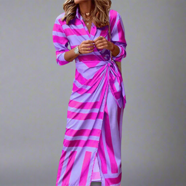 Helmine | Elegant Striped Midi Shirt Dress
