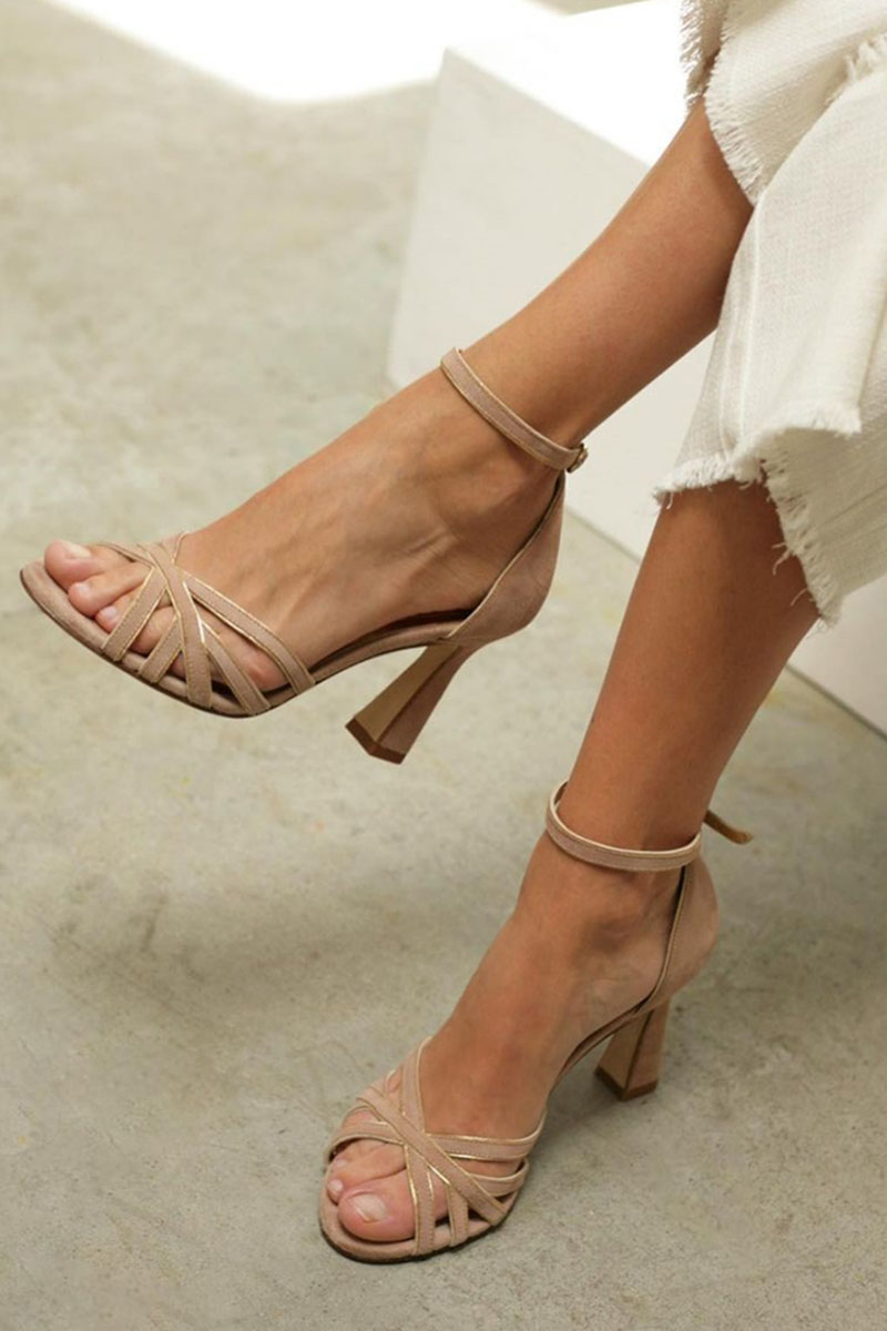 Marona™ | Patchwork Sandals with Rounded Toe and Slim Heel