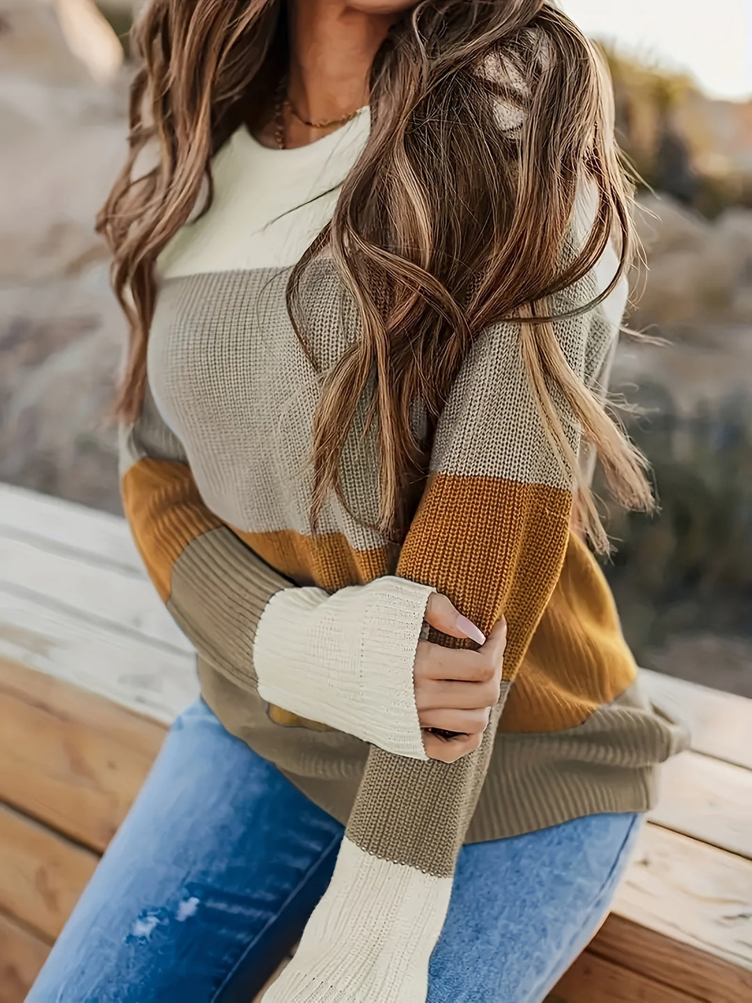 Cira - Stylish Block Crew Neck Sweater
