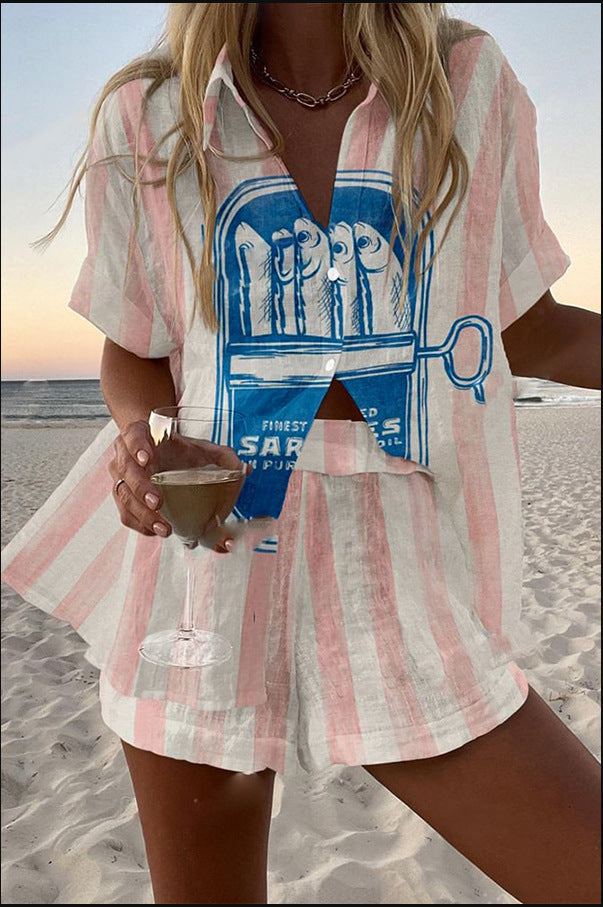 Silava – Short Summer Suit with Sardine Print