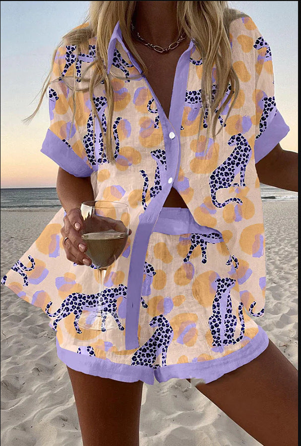 Reolia - Short Summer Suit in Leopard Print