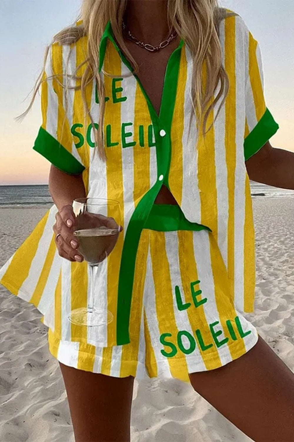 Halora - Short Summer Suit in Yellow Stripes