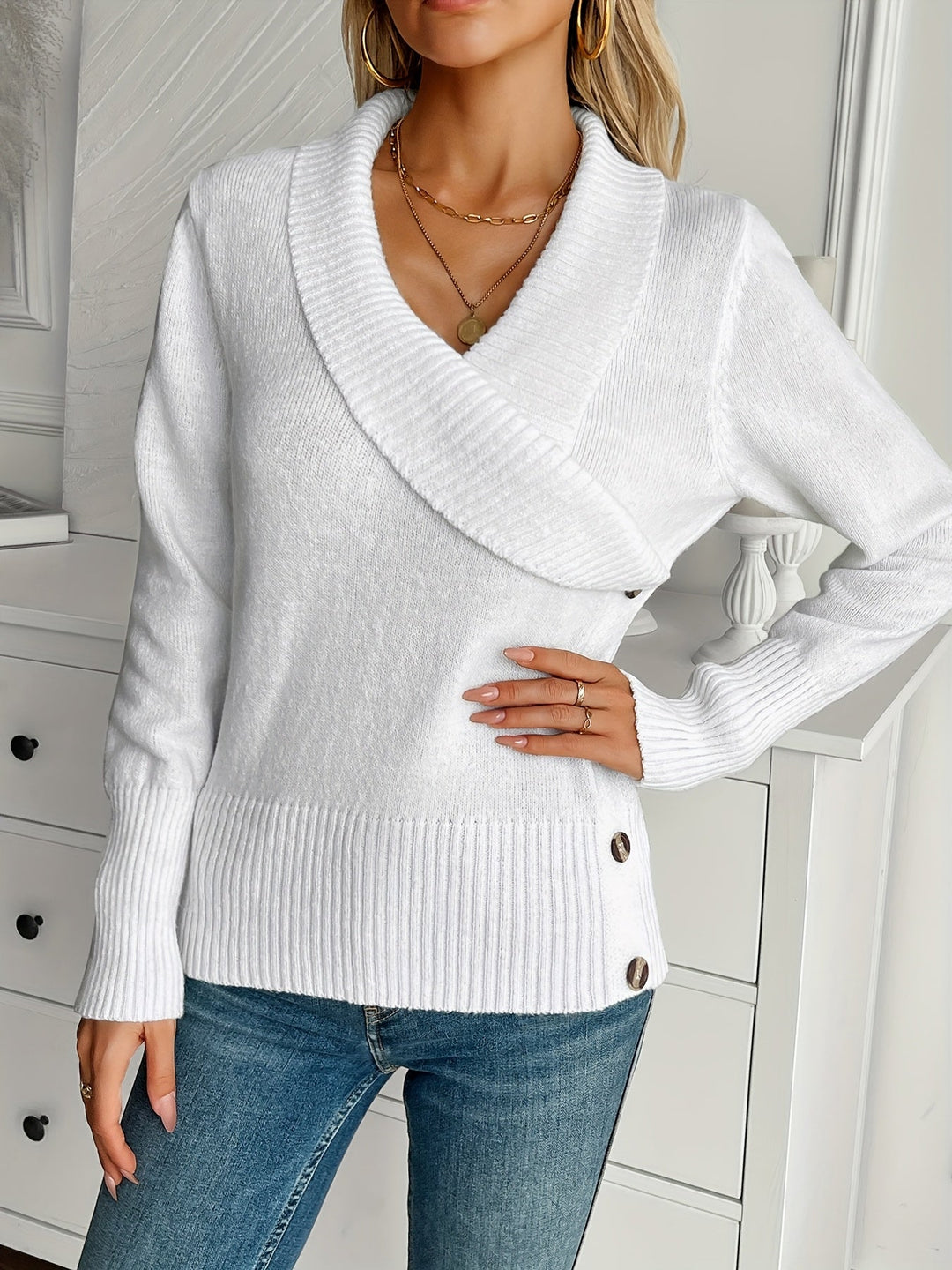 Shellie - Elegant Jumper with Buttons