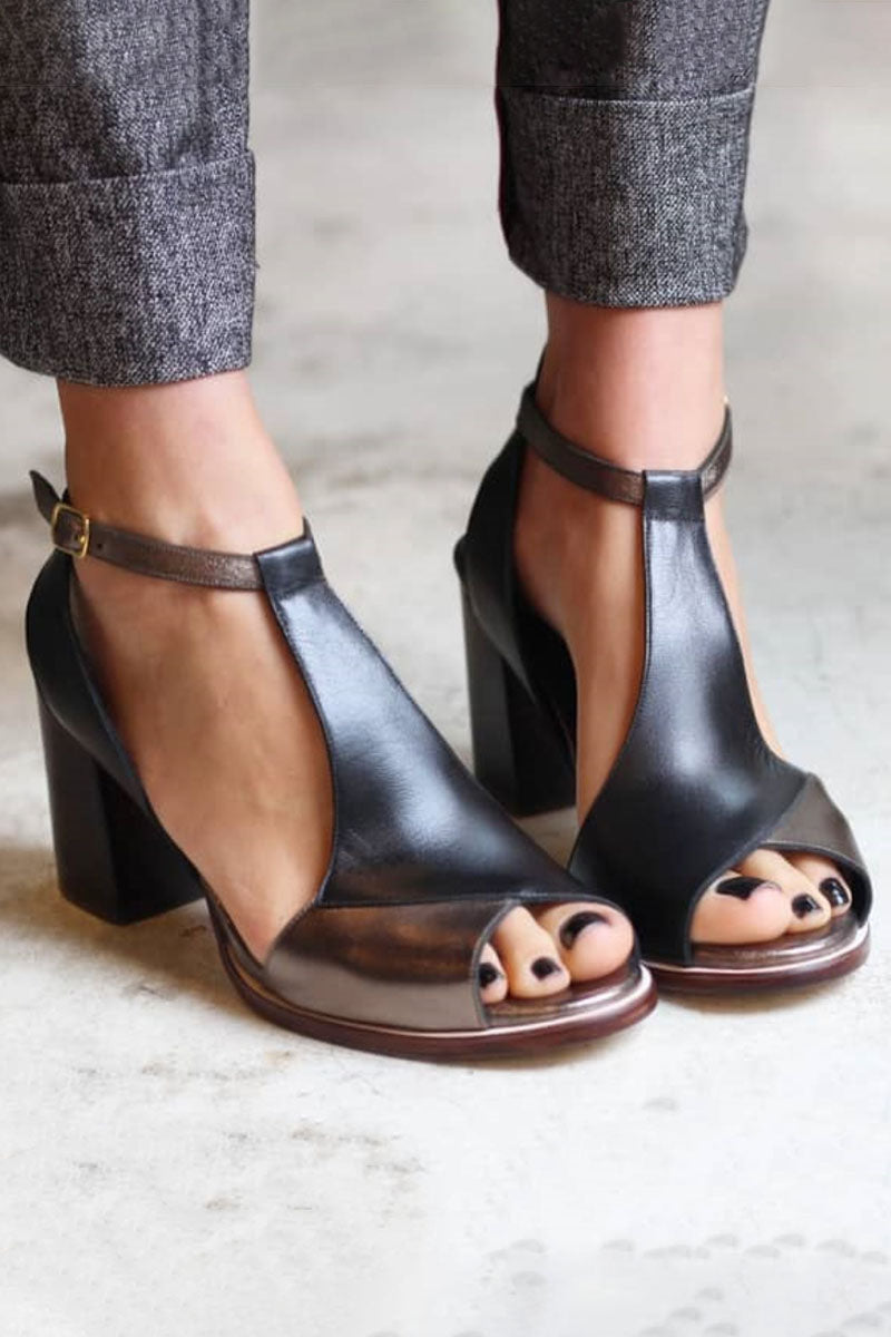 Anyao™ | Heeled Sandals with Open Toe in Black Patchwork