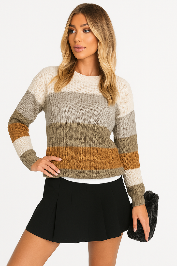 Cira - Stylish Block Crew Neck Sweater