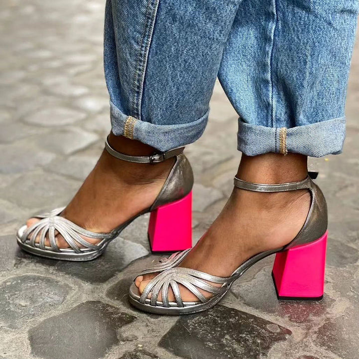 Naelle™ | Shiny Sandals with Wide Heel and Elegant Buckle