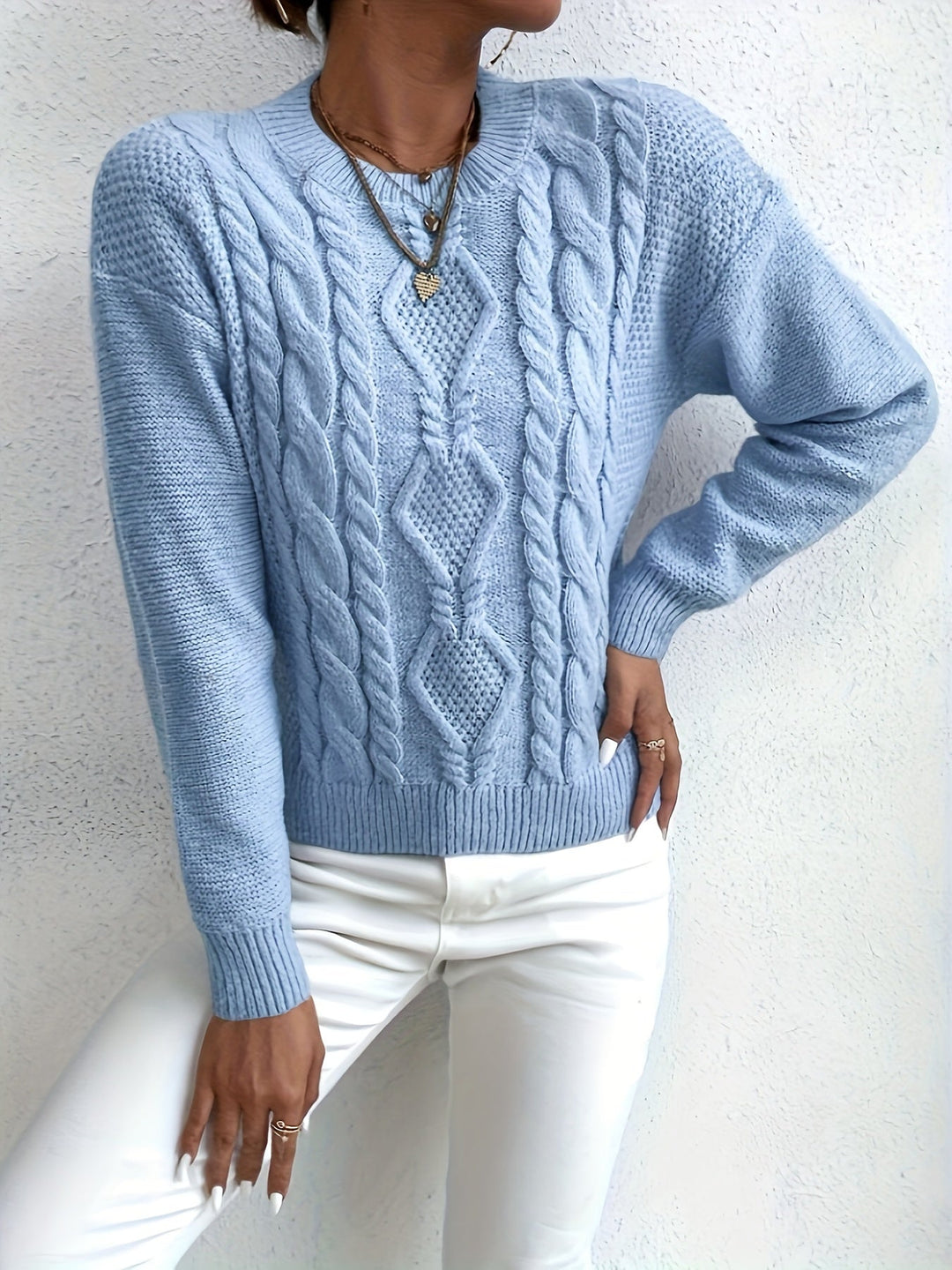 Holly™ - Cable Knit Crew Neck Sweater